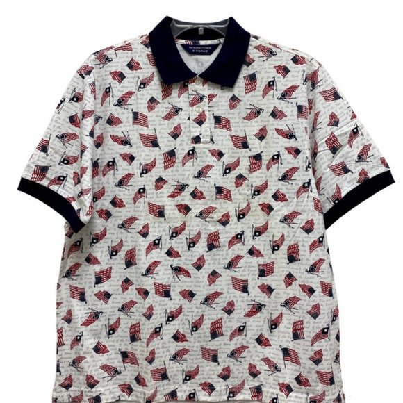 Roundtree & Yorke Men's USA Flag Polo Shirt Size L or XL - New With Tag - Picture 2 of 8